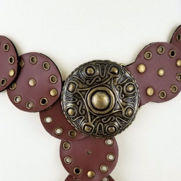 90s Vintage Boho Faux Leather Concho Belt - Picture 2 of 3